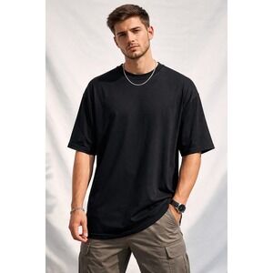 Riscatto Mens Black 100% Silk Textured Short Sleeve Crew Neck T-Shirt Size Large